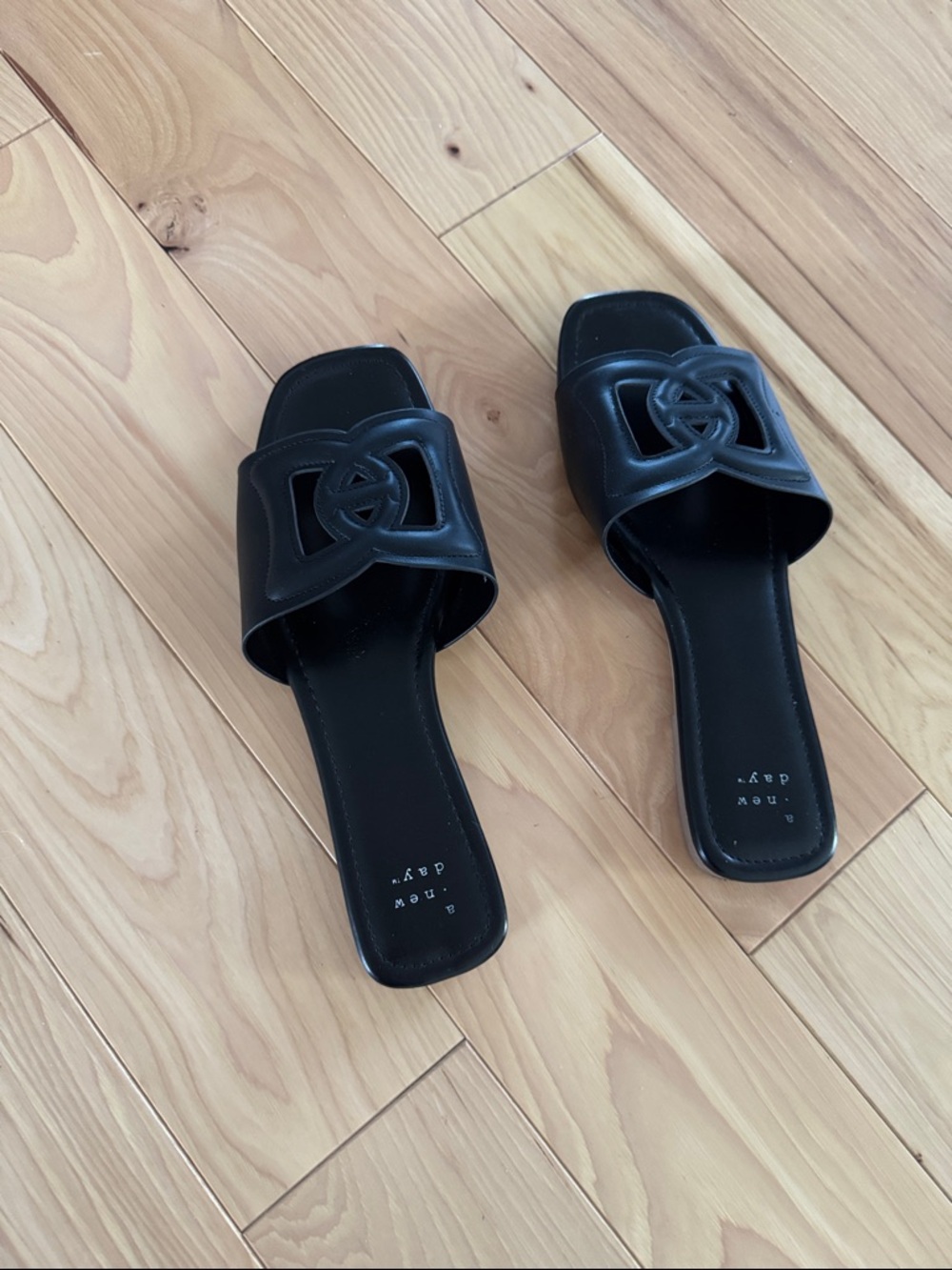 Black Slide Sandals with Decorative Knot Detail - Brand: a new day